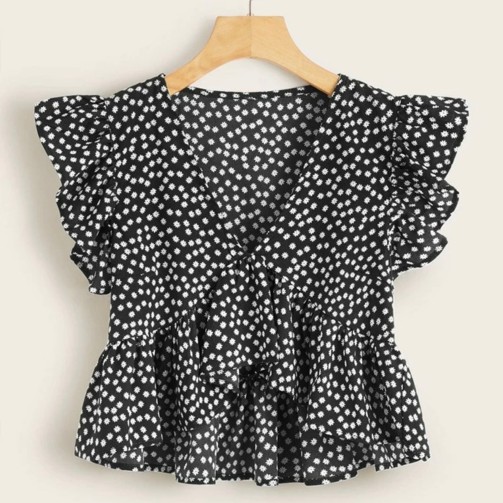 shein black and white blouse